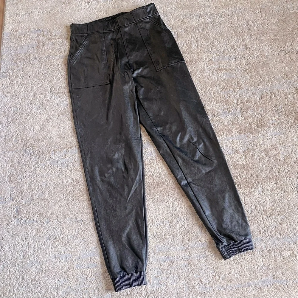 Spanx Leather Like Jogger Pants Brown cuffed Ankle Faux Leather Pull On: Small